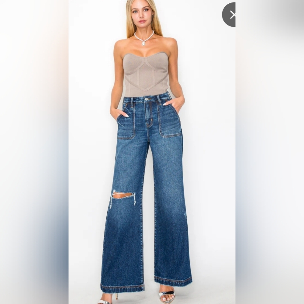 Artemis Vintage High Rise Relaxed Flare, The‎ Modern Curvy, Sz 7/27, Destruction